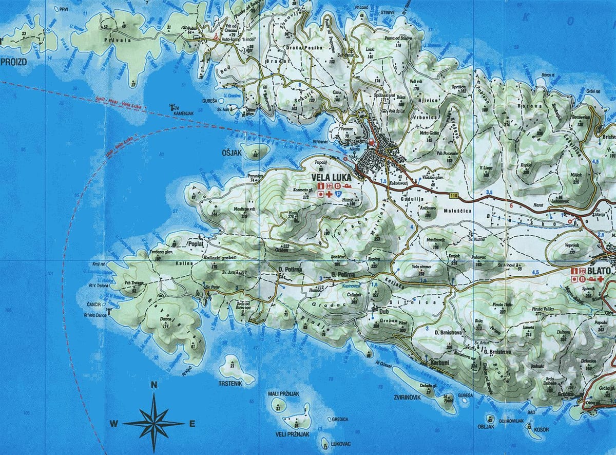 ನಕ್ಷೆ korcula ಕ್ರೊಯೇಷಿಯಾ