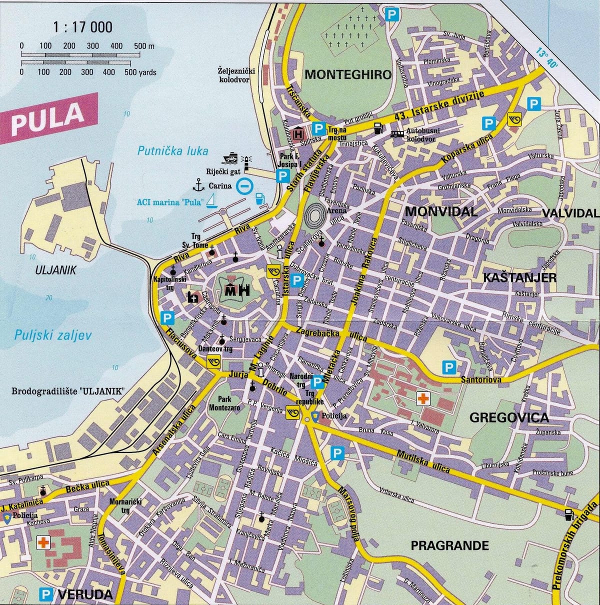 ಪ್ರವಾಸಿ ನಕ್ಷೆ pula ಕ್ರೊಯೇಷಿಯಾ